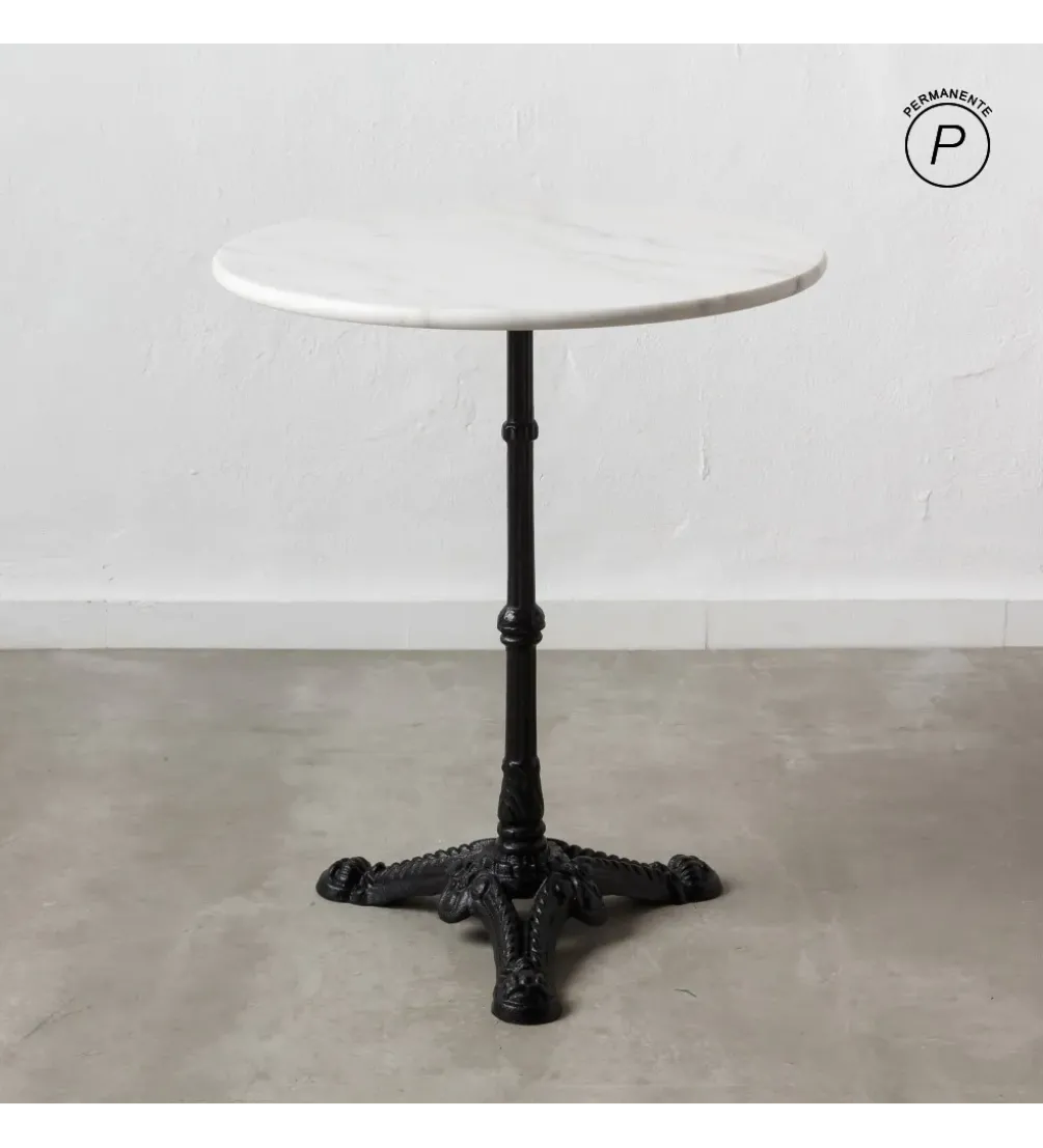 Stół okrągły AUESON 60 cm czarny blat w optyce marmuru