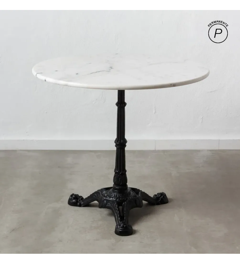 Stół okrągły AUESON 80 cm czarny blat w optyce marmuru