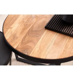 Stolik kawowy BIHAR set 2 drewno akacja
