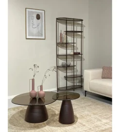 Stolik kawowy boczny BRIX MYLON 50 cm burgundowy szklany