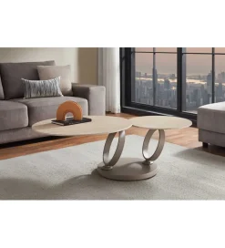 Stolik kawowy DANCING RINGS 135 cm ceramika w optyce trawertynu