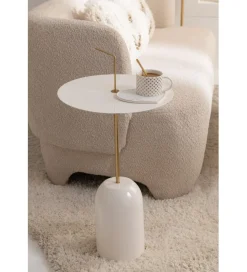 Stolik kawowy DISK 30 cm biało złoty