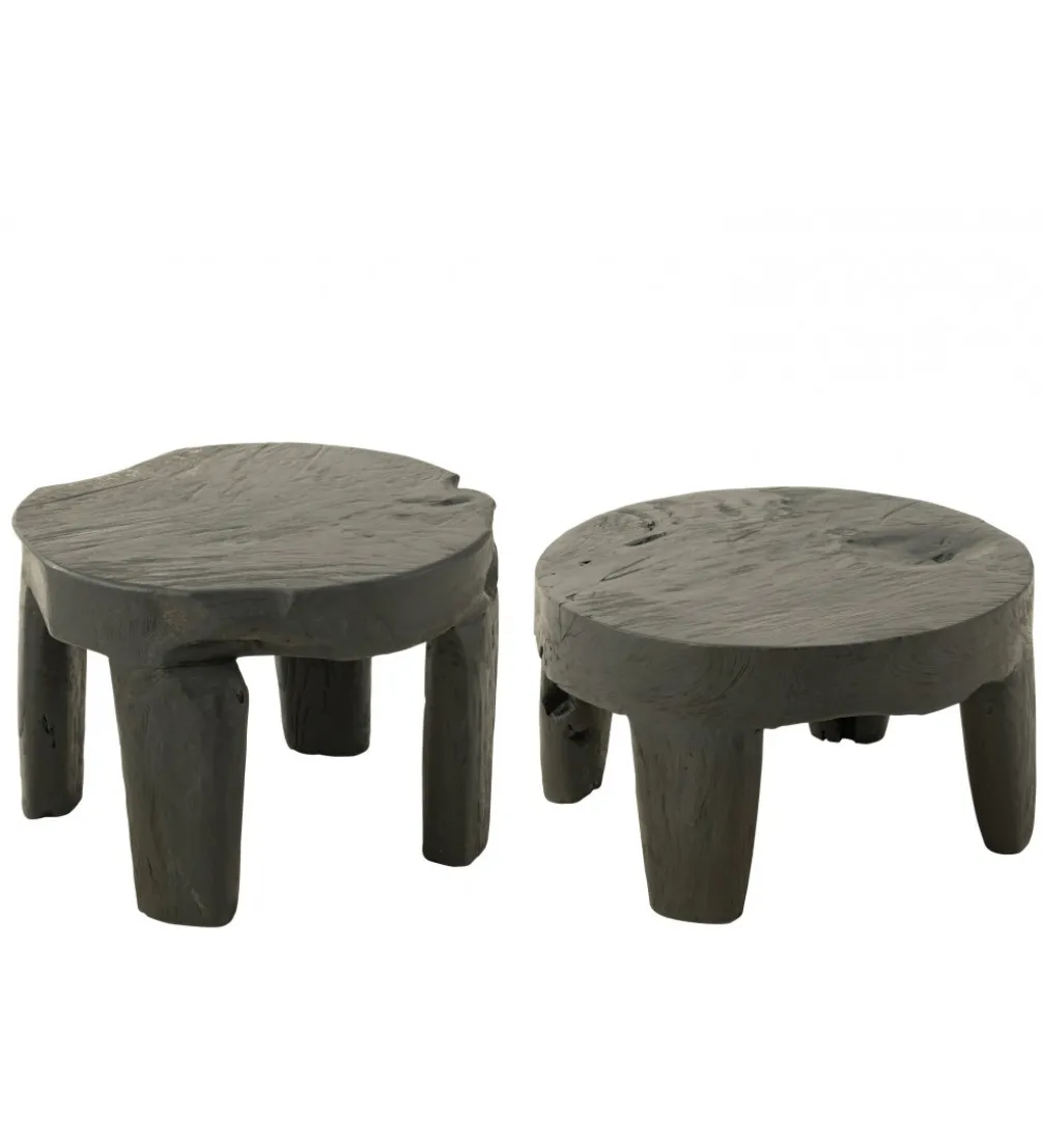 Stolik kawowy HERAS set 2 drewno teak czarny