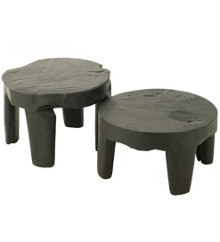 Stolik kawowy HERAS set 2 drewno teak czarny