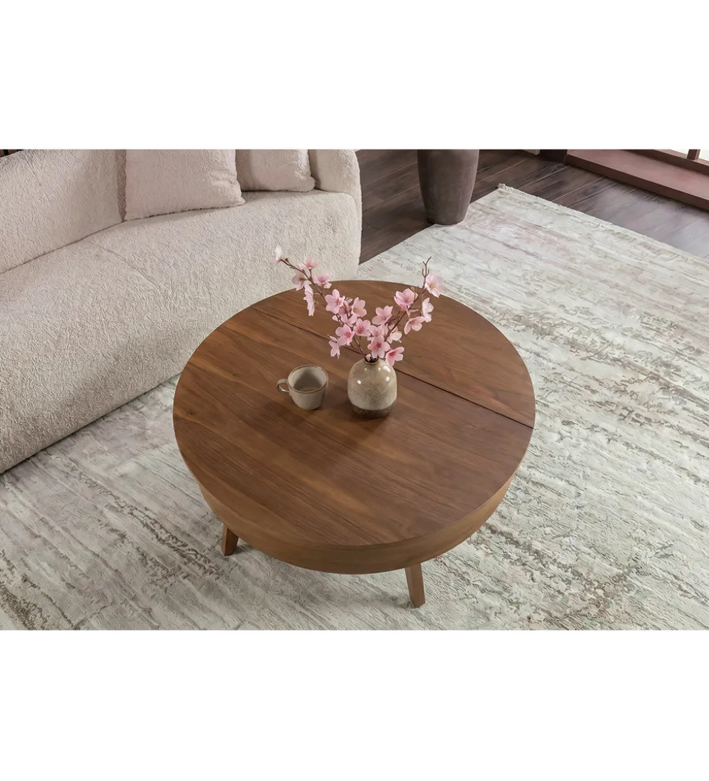 Stolik kawowy KYOTO 70 cm z schowkiem drewno mango