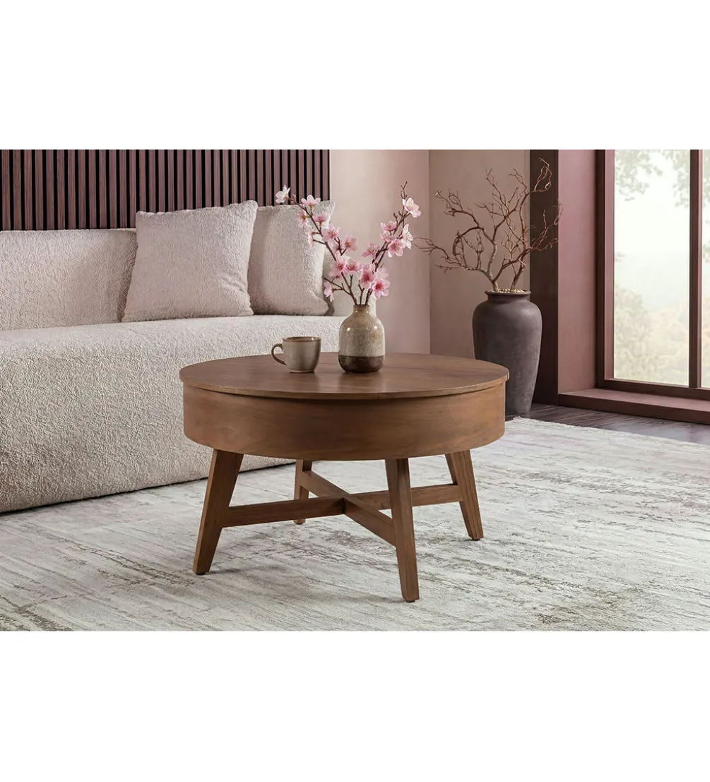 Stolik kawowy KYOTO 70 cm z schowkiem drewno mango