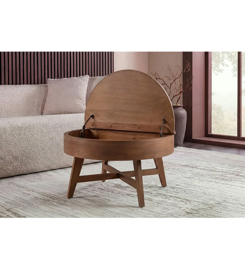 Stolik kawowy KYOTO 70 cm z schowkiem drewno mango