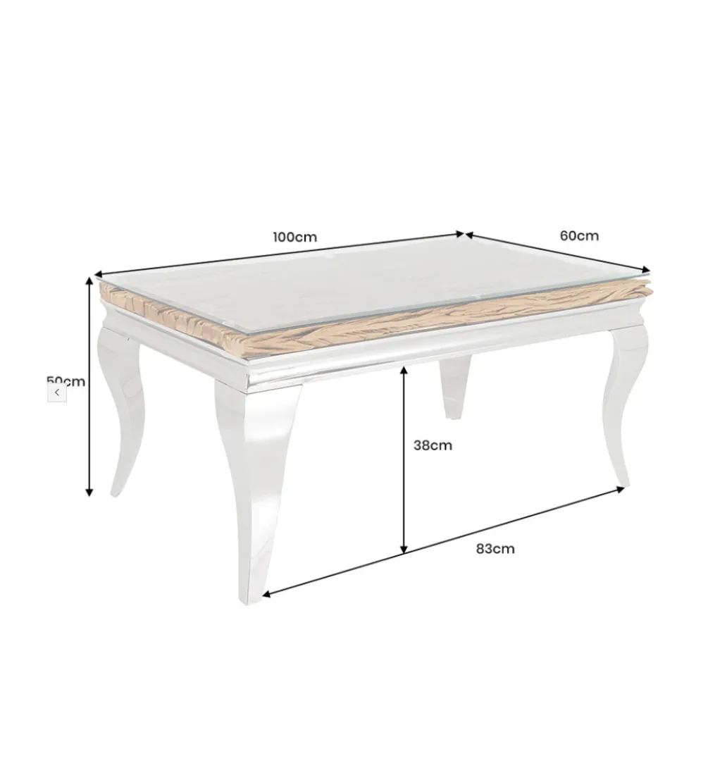 Stolik kawowy MODERN BAROCK BARRACUDA 100 cm chromowany szklany blat BEZ blatu tekowego