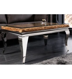 Stolik kawowy MODERN BAROCK BARRACUDA 100 cm chromowany szklany blat BEZ blatu tekowego