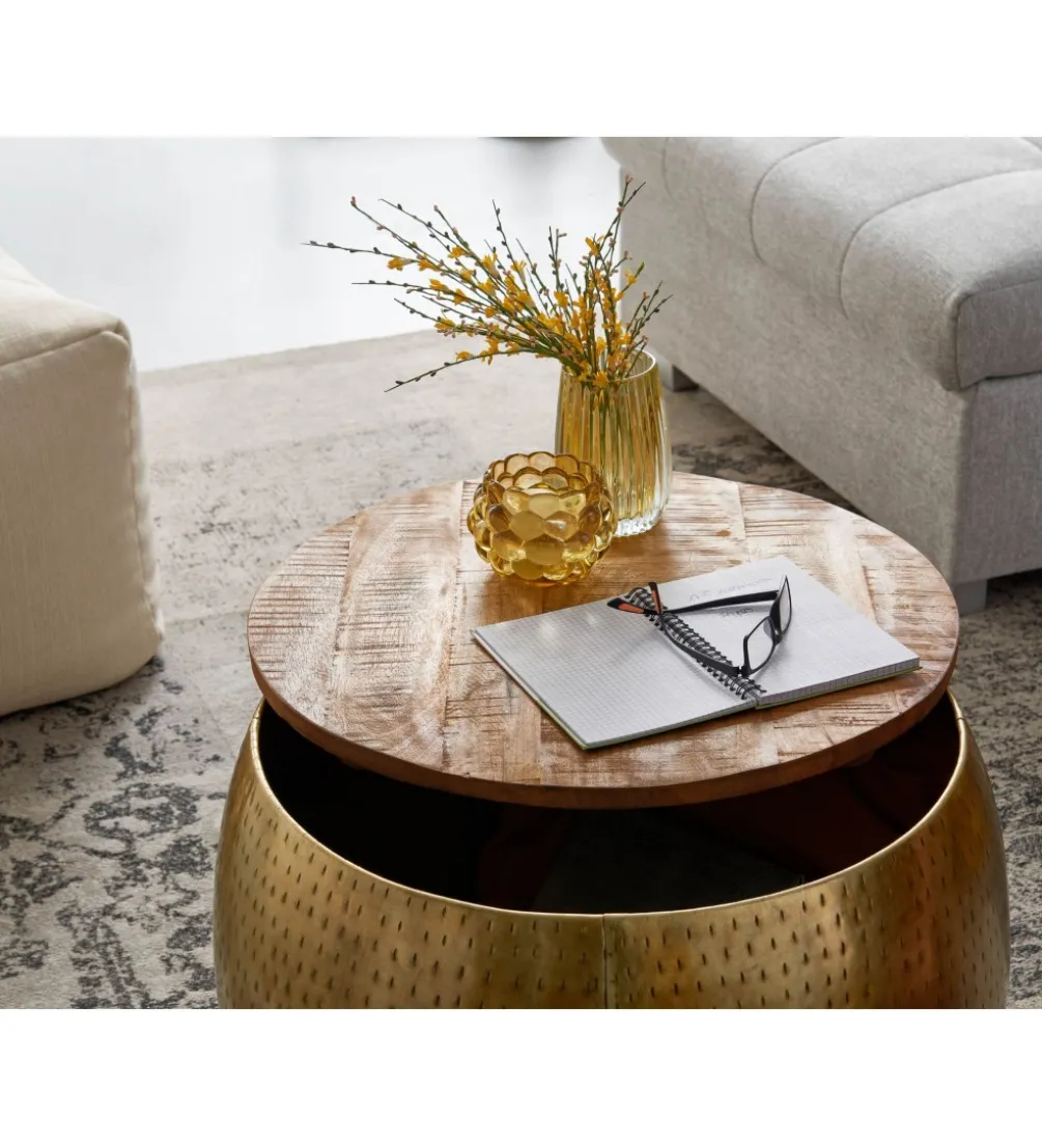 Stolik kawowy ORIENT 60 cm złoty drewno mango