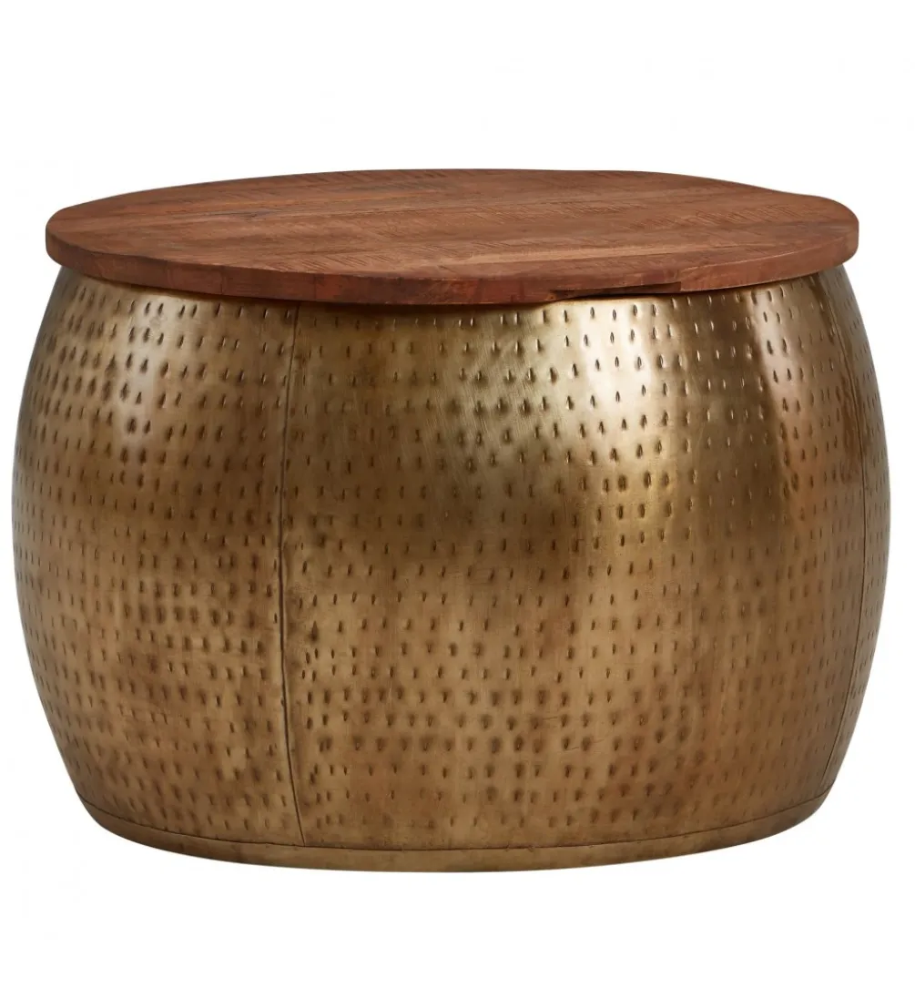 Stolik kawowy ORIENT 60 cm złoty drewno mango
