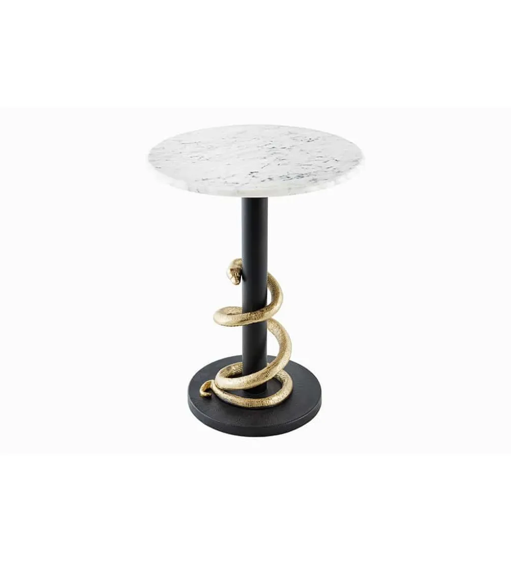 Stolik kawowy SERPENS 41 cm w optyce białego marmuru