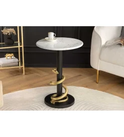 Stolik kawowy SERPENS 41 cm w optyce białego marmuru