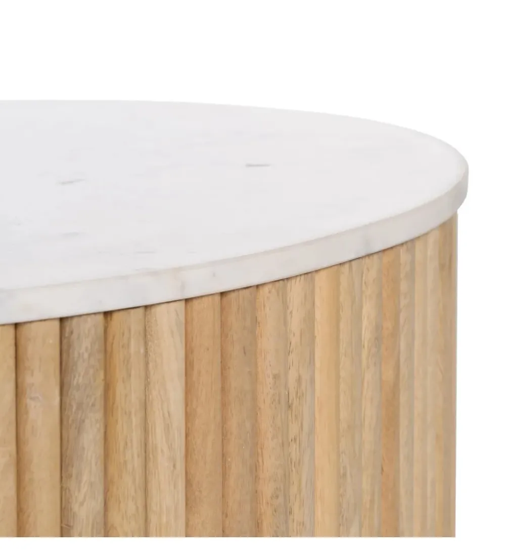 Stolik kawowy SPINDIMA 80 cm drewno mango marmur