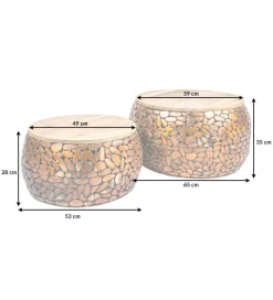 Stolik kawowy STONE MOSAIC set 2 drewno akacja