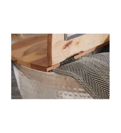 Stolik Kawowy Storage Orient 60 Cm srebrny Z Blatem drewna akacji