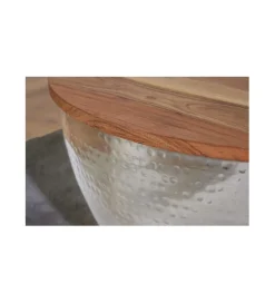 Stolik Kawowy Storage Orient 60 Cm srebrny Z Blatem drewna akacji