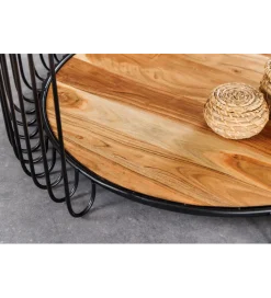 Stolik kawowy TRUE ELEMENTS 70 cm drewno akacjowe czarny naturalny