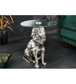 Stolik kawowy WILDLIFE LION 60 cm antyczne srebro
