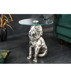 Stolik kawowy WILDLIFE LION 60 cm antyczne srebro