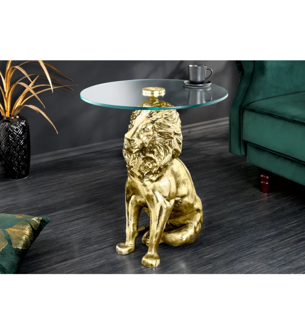 Stolik kawowy WILDLIFE LION 60 cm antyczne złoto
