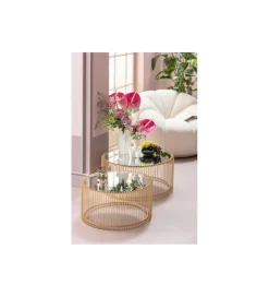 Stolik kawowy Wire Brass set 2 złoty