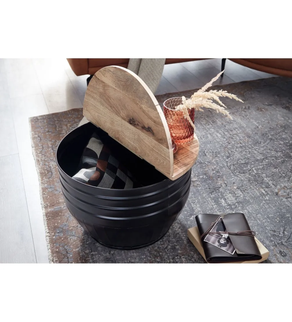 Stolik kawowy WOHNLING 60 cm drewno mango naturalny czarny