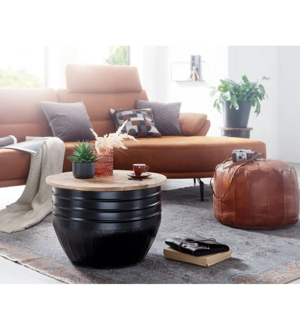 Stolik kawowy WOHNLING 60 cm drewno mango naturalny czarny