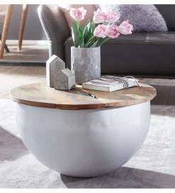 Stolik kawowy WOHNLING 60 cm naturalny biały