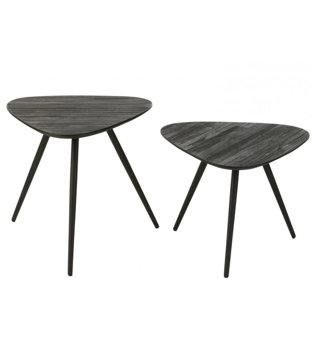 Stolik kawowy ZAMBIA set 2 drewno teak czarny