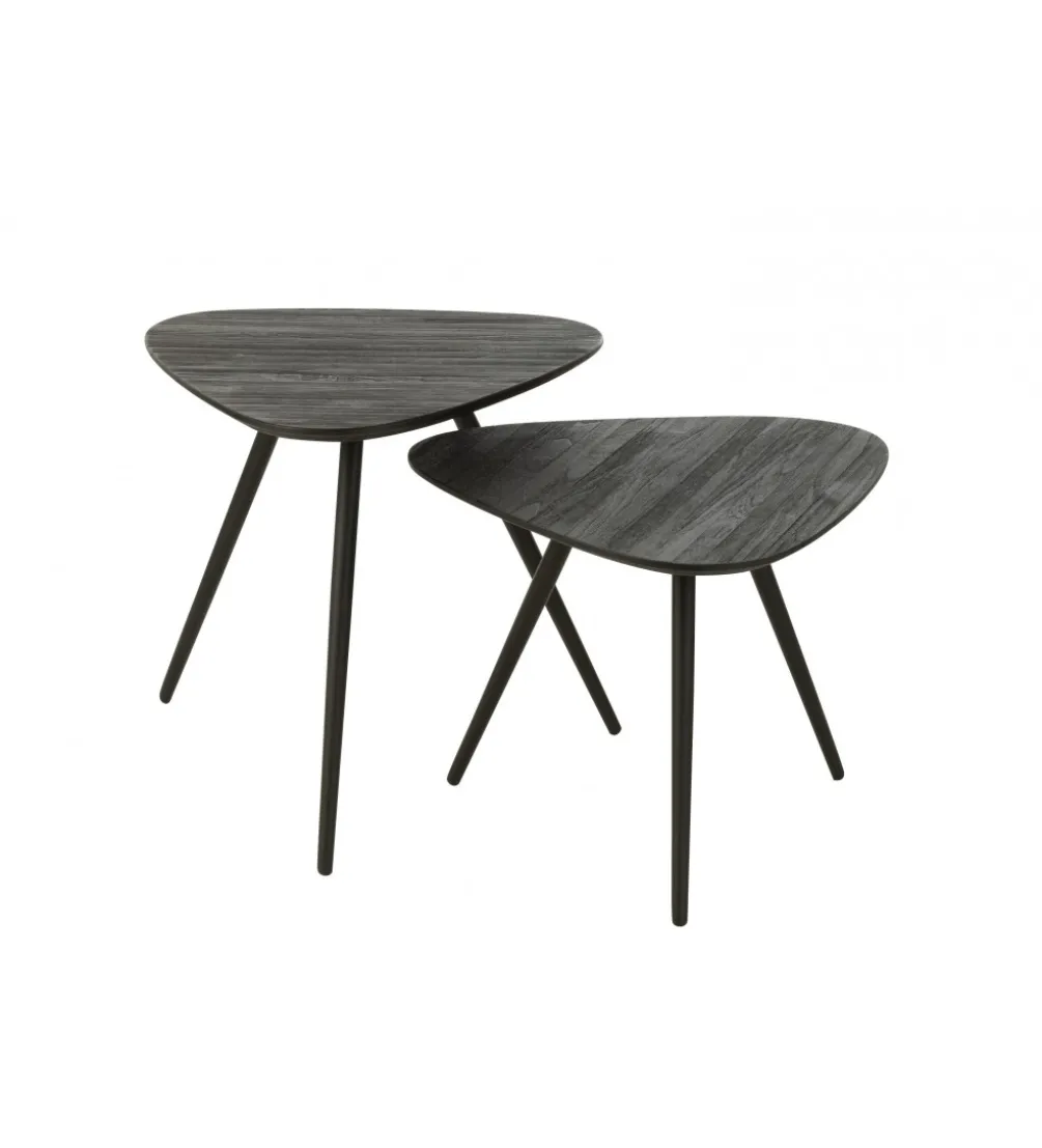 Stolik kawowy ZAMBIA set 2 drewno teak czarny