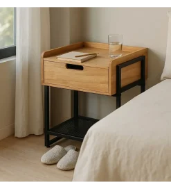 Stolik nocny INDUSTRIAL 56 cm naturalny czarny