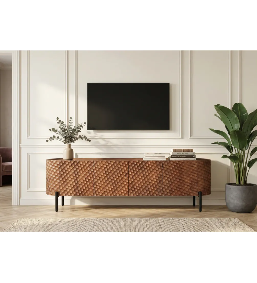 Stolik pod TV ADLON 200 cm drewno mango wzór 3D