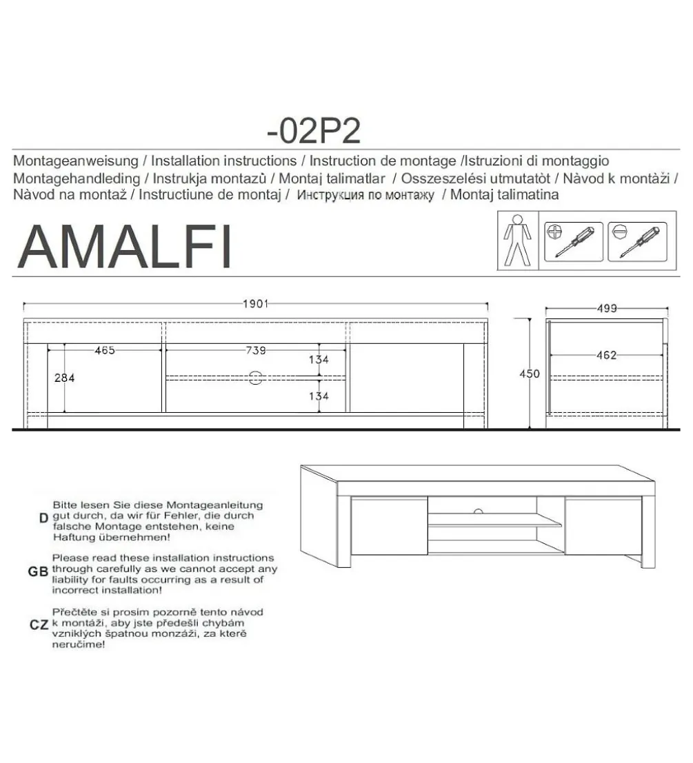 Stolik Pod TV AMALFI 190 Cm Biały