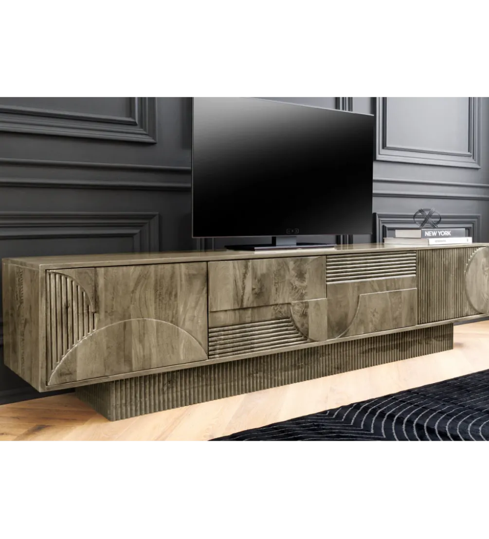 Stolik pod TV ART DECO 200 cm drewno mango szary