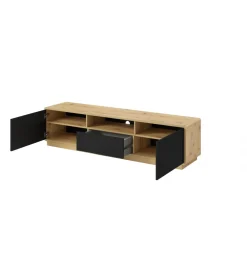 Stolik pod TV ASTON 180 cm czarny z dodatkiem koloru dąb Taurus