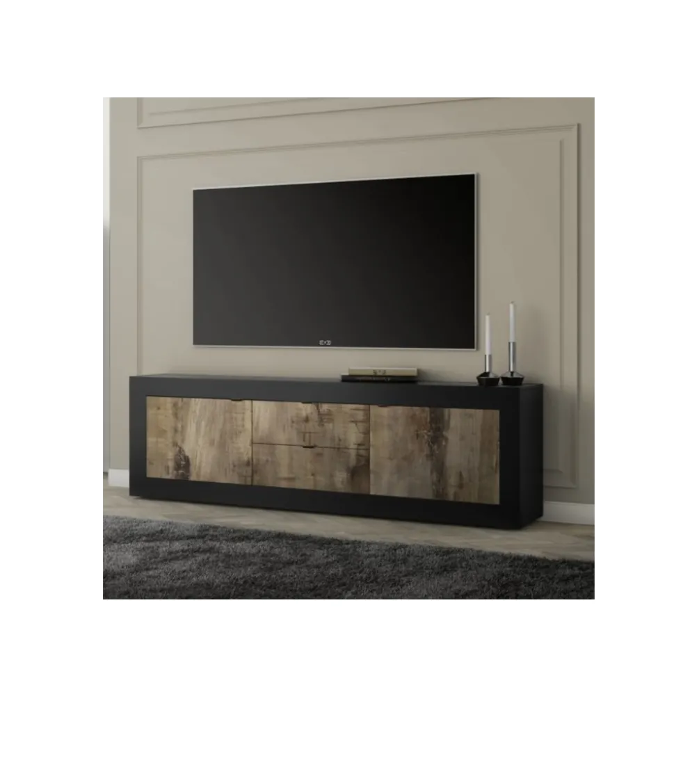 Stolik pod TV BASIC 210 cm czarna z dodatkiem koloru klon Pero