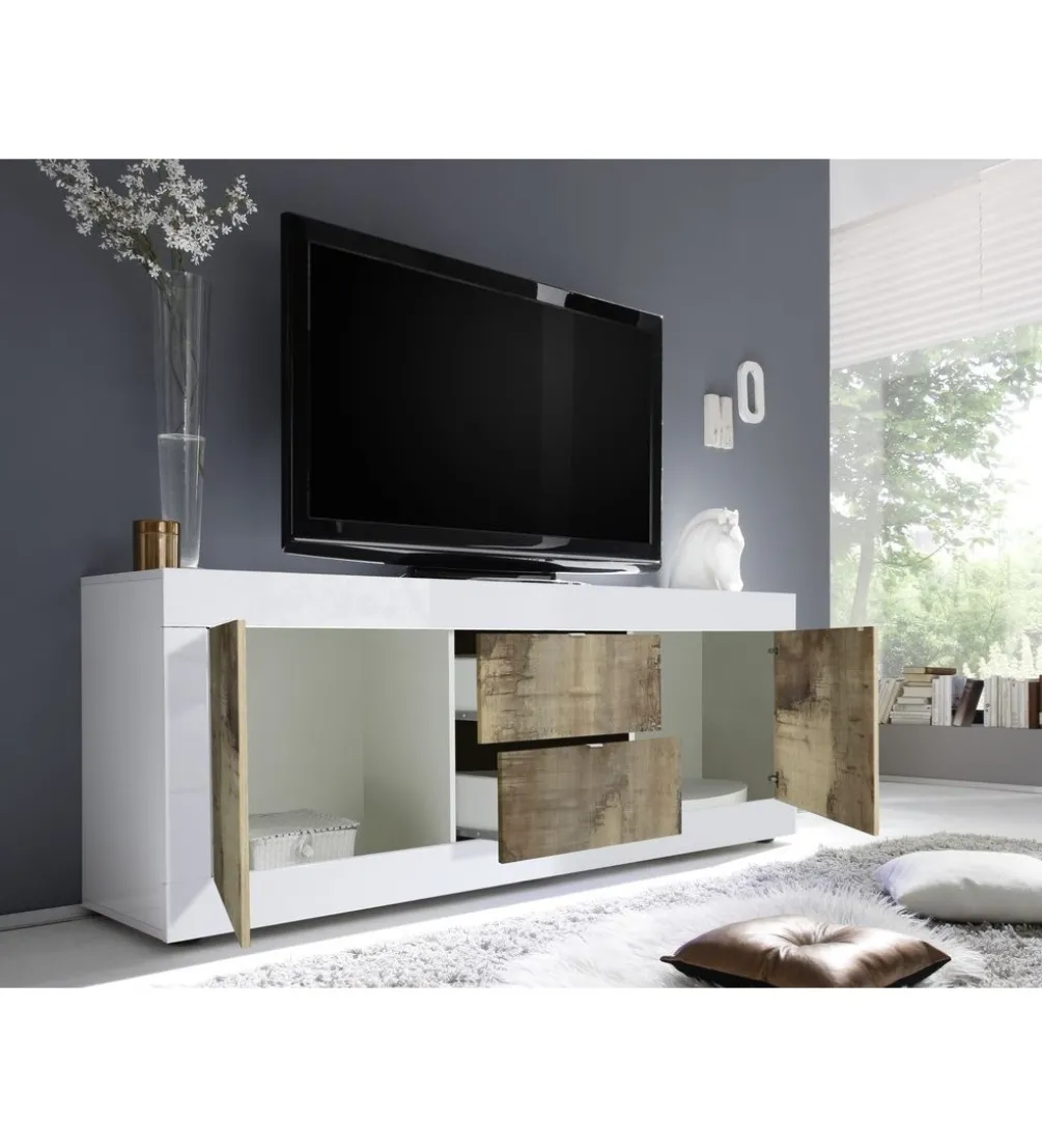 Stolik pod TV BASIC 210 cm czarna z dodatkiem koloru klon Pero