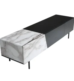 Stolik pod TV BONNA 150 cm czarna z optyką białego marmuru