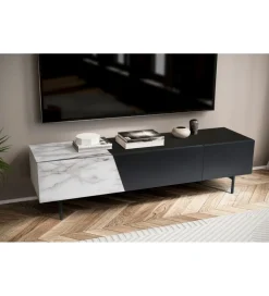 Stolik pod TV BONNA 150 cm czarna z optyką białego marmuru