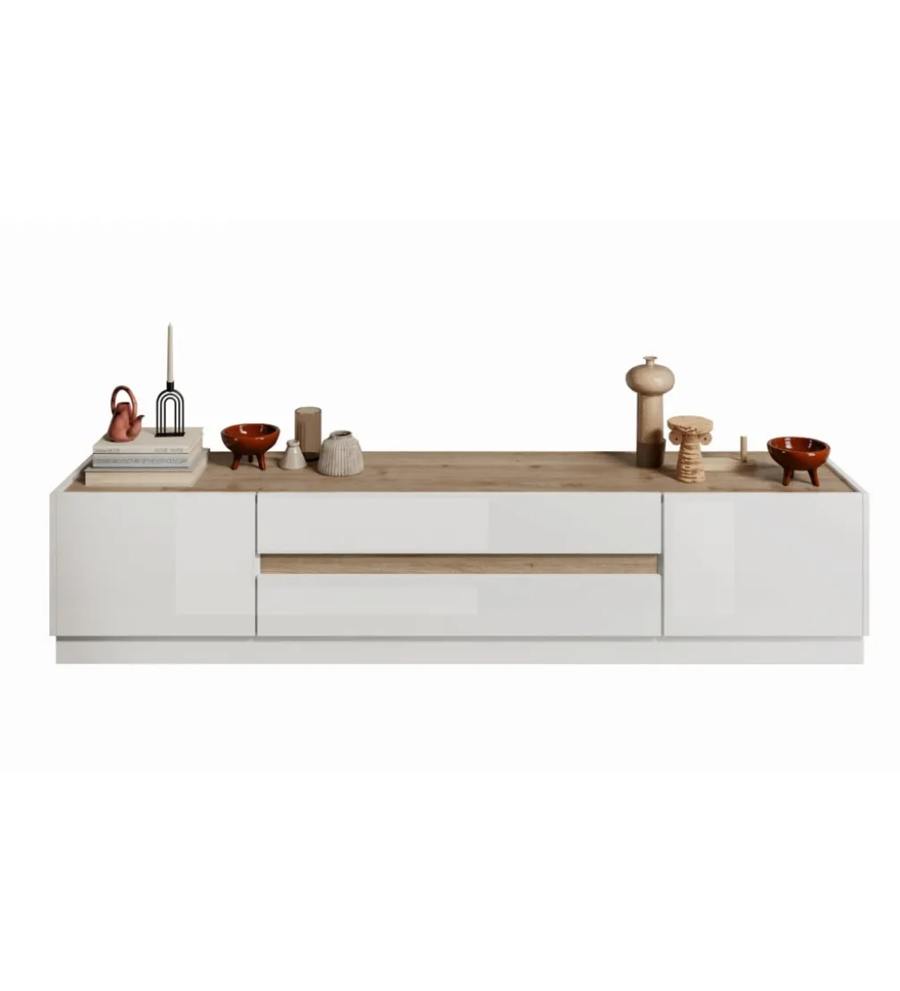 Stolik pod TV FANTASY 205 cm biały z dodatkiem koloru dąb Cadiz