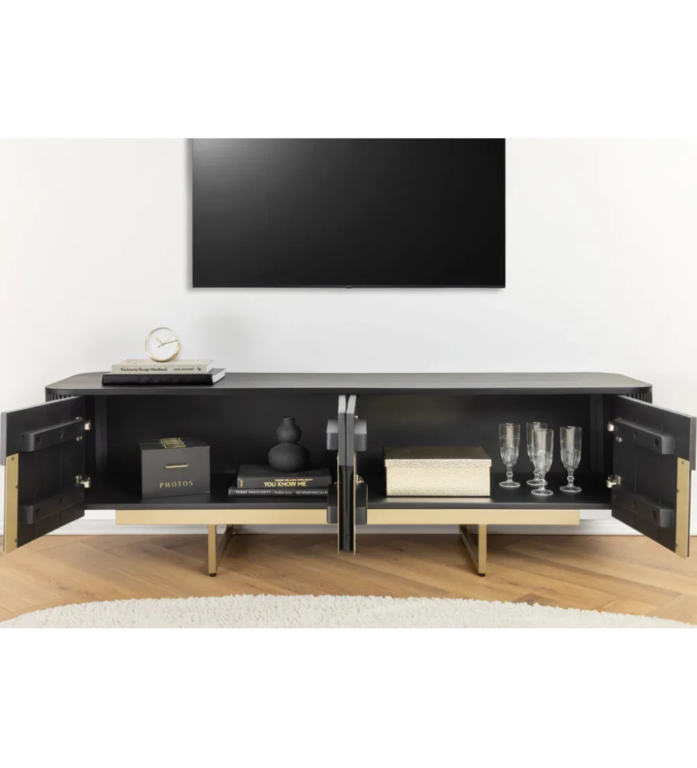 Stolik pod TV GATSBY 160 cm drewno mango czarna