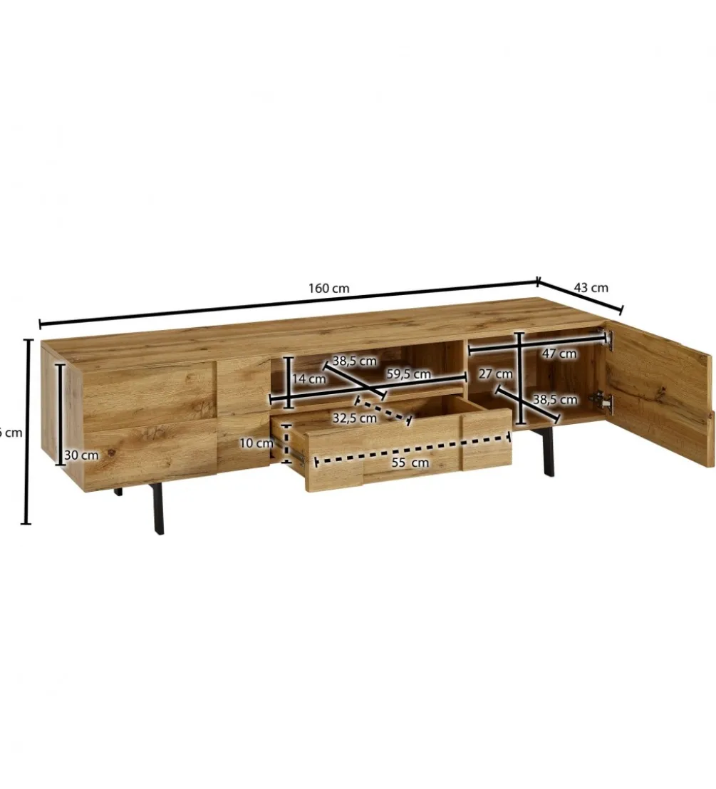 Stolik pod Tv GROSSETO 160 cm w kolorze dąb