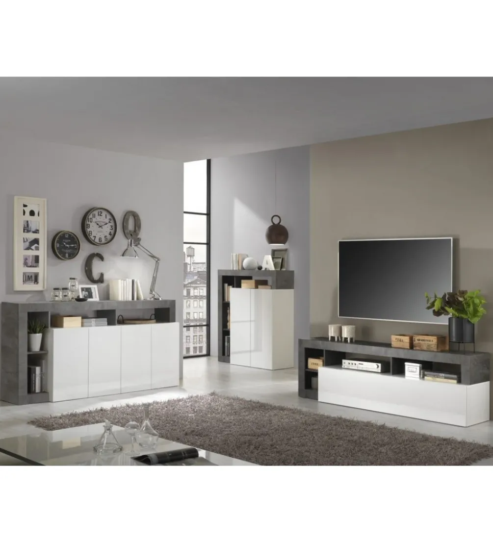 Stolik pod TV HAMBURG 184 cm biała z dodatkiem koloru antracytowego