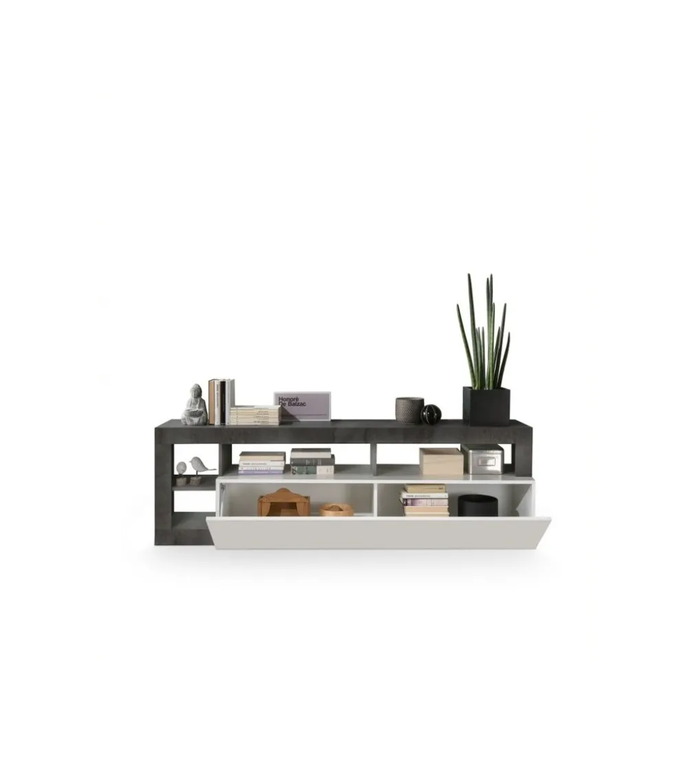 Stolik pod TV HAMBURG 184 cm biała z dodatkiem koloru antracytowego