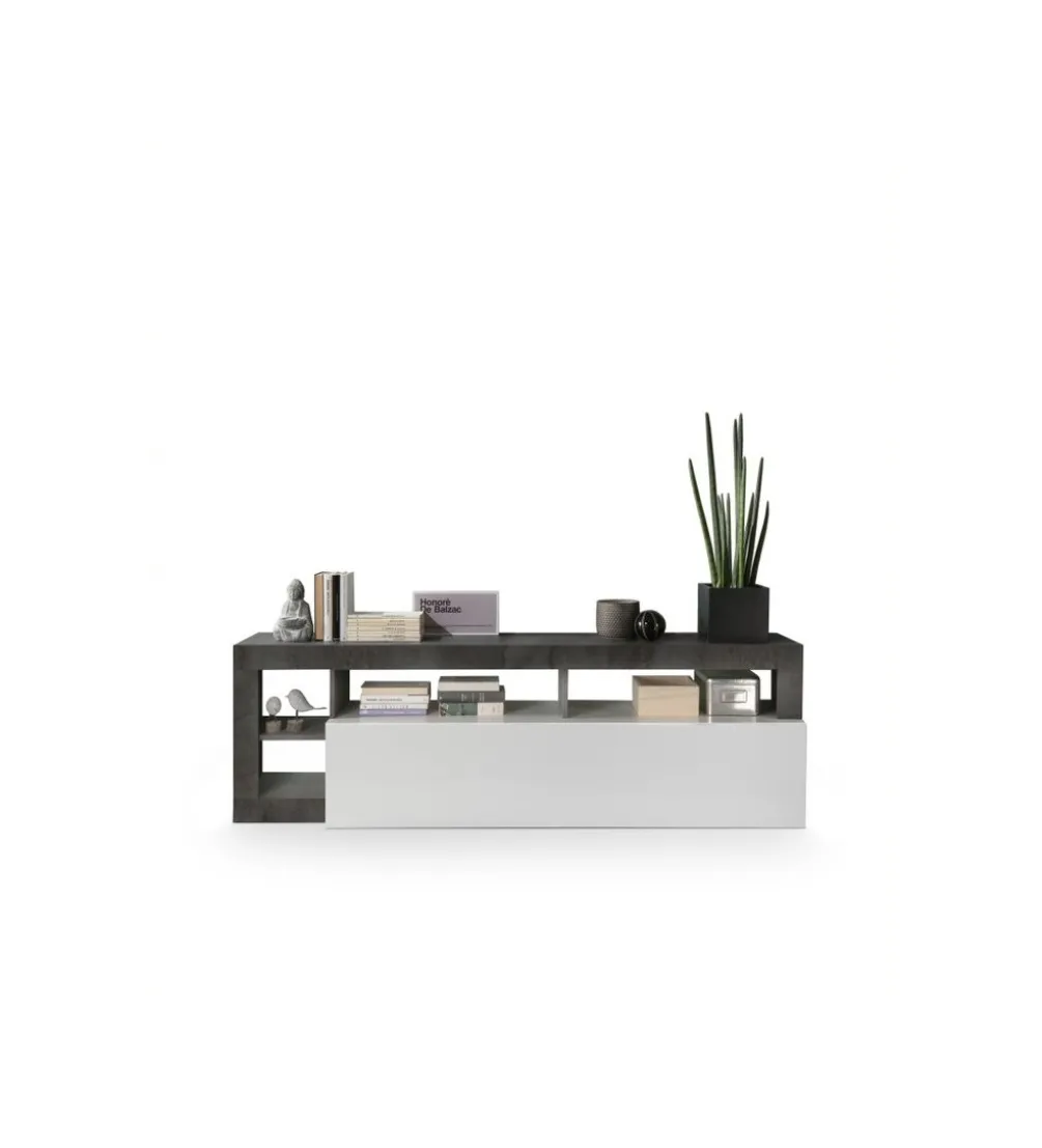 Stolik pod TV HAMBURG 184 cm biała z dodatkiem koloru antracytowego