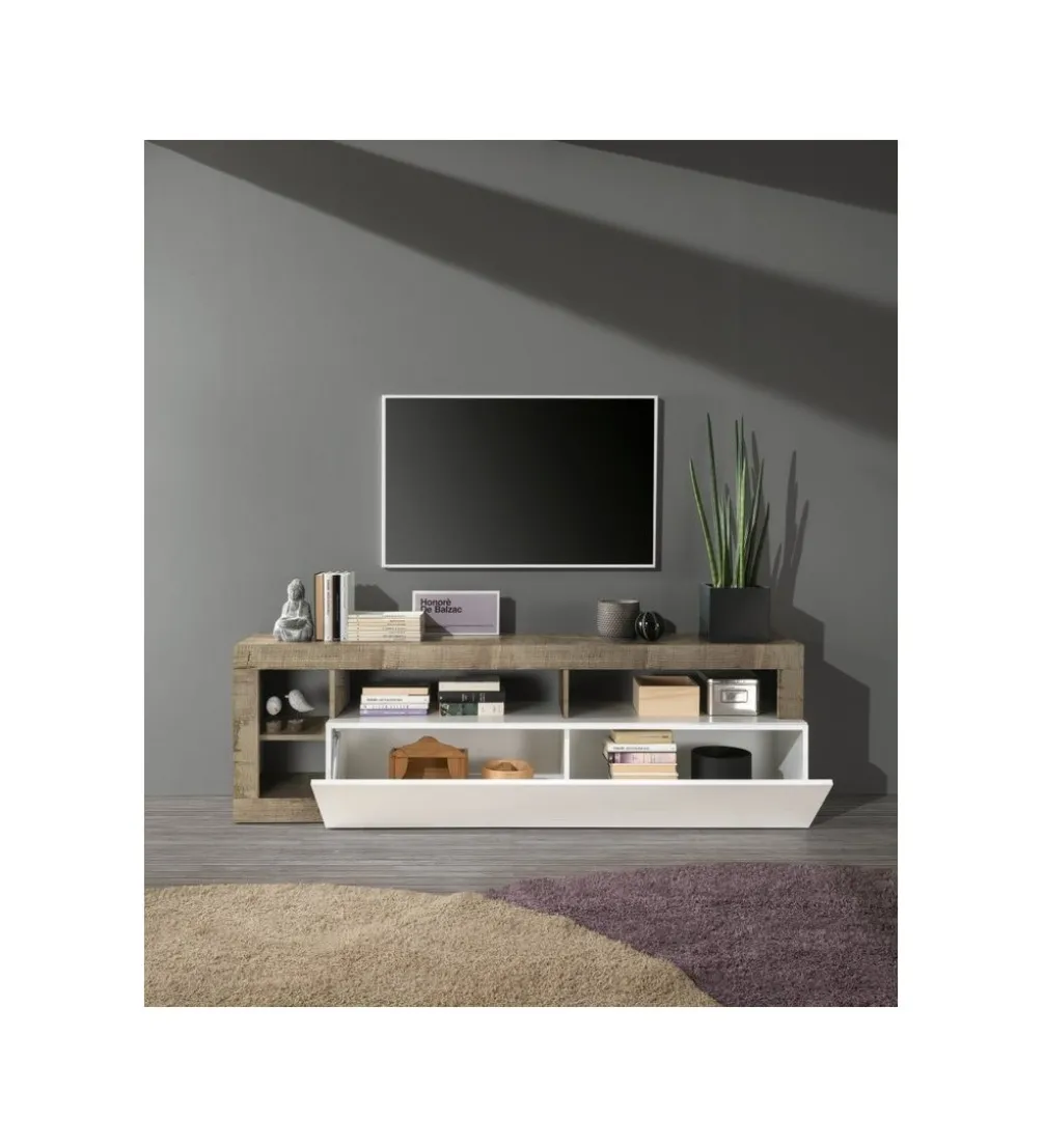 Stolik pod TV HAMBURG 184 cm biały z dodatkiem klon Pero