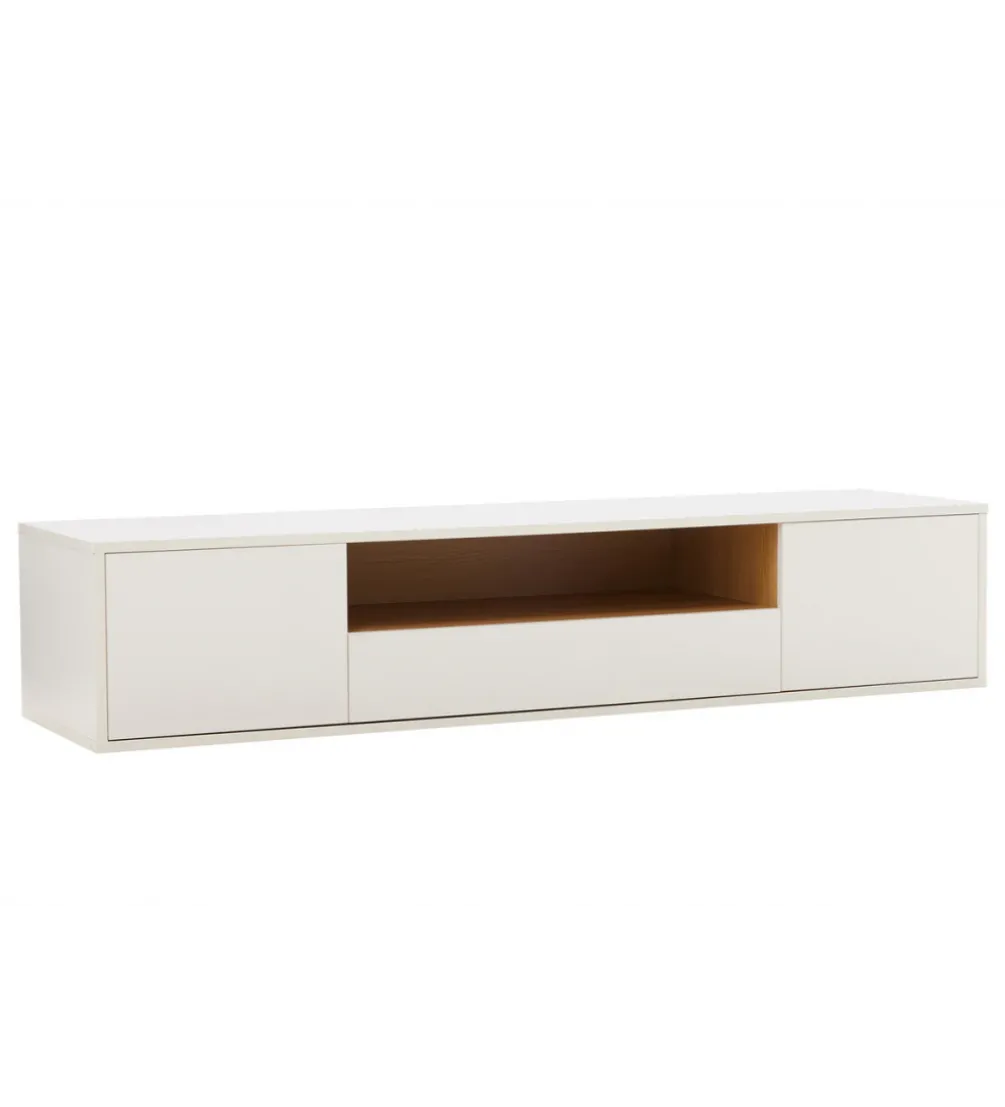 Stolik pod TV LOFT wiszący 150 cm biało naturalny