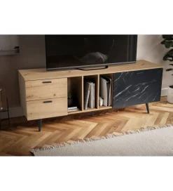 Stolik pod TV MELIOR III150 cm w kolorze dąb z dodatkiem optyki marmuru