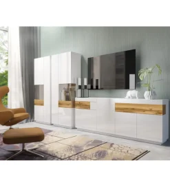 Stolik pod TV SILKE  160 cm biały z dodatkiem koloru Dąb Wotan